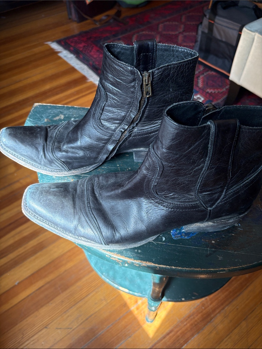 Old Gringo Black Leather Cowboy Ankle Boots with Side Zip